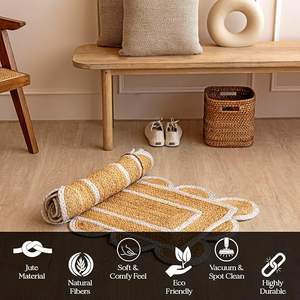 Tapis rectangulaire rustique vintage, tissé à la main, tapis d'intérieur, design festonné, fibre naturelle, tapis en jute tressé - Product Image 4