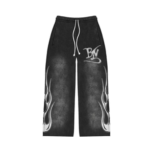 Ensemble de survêtement personnalisé pour homme, noir, motif flamme, sweat à capuche et pantalon de jogging, streetwear, ensemble de survêtement graphique, OEM ODM, marque privée - Product Image 4