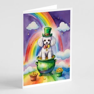 Whimsical St Patrick's Day Tarjetas de felicitación White Poodle Design Pack de 8 A7 Tamaño 5x7 Tarjetas de notas en blanco con sobres - Product Image 1