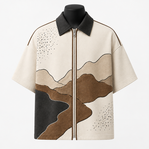 Camisa de hombre personalizada con cremallera, manga corta, estilo casual urbano, oversize. - Product Image 1