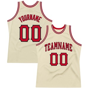 Maillot de basket-ball rétro authentique rouge-noir personnalisé - 100 % polyester respirant et anti-humidité - Noms d'équipe personnalisés - Product Image 1