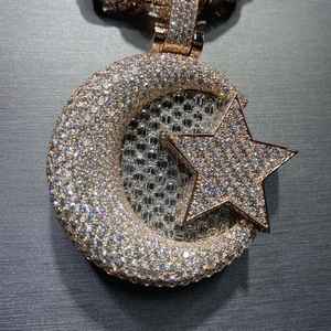 Colgante de media luna y estrella completamente cubierto de diamantes, plata de ley 925, colgante de diamantes de moissanita VVS, joyería hip hop para fiestas - Product Image 6