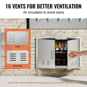 Doppia cucina esterna in acciaio inossidabile porta a filo 30W X 21H pollici porta di accesso per barbecue maniglie a parete verticali prese d'aria per la conservazione - Product Image 4