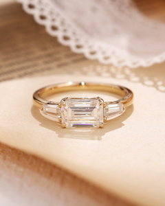 Anillo de Boda de Lujo con Diamante Genuino Blanco LGD Corte Esmeralda, Chapado en Oro Rosa y Rodio, 4.00+0.25 CT - Product Image 2