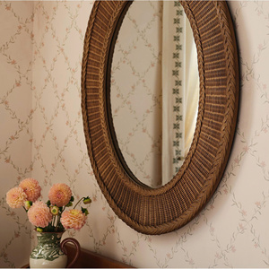New Design Handmade Oval Rattan Wall Mirror Natural Wicker Decorative Mirror Bohemian Bedroom Nursery Kids Room <b>Decor</b> - Product Image 3