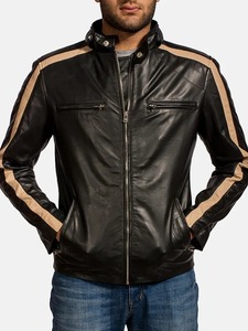 Chaqueta de Cuero para Motociclista Beetle Negra para Hombre, Estilo Cafe Racer, Ropa de Calle - Product Image 1