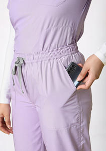 Conjuntos de Uniformes de Enfermería Unisex, Conjuntos de Uniformes Médicos de Verano con Spandex, para Uso Hospitalario, Top de Manga Corta y Pantalones con Múltiples Bolsillos - Product Image 5