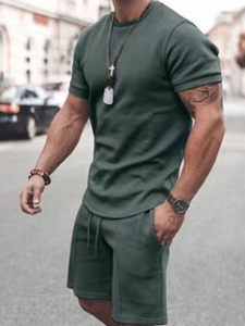 2026 OEM Custom Unisex Men's <b>Twin</b> <b>Set</b> 2-Piece Short Knitted T-Shirts and Shorts with Printed Pattern - Product Image 5