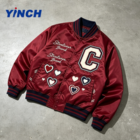Chaqueta Varsity Layenne de Buena Calidad, Estilo Hip Hop, Color Rojo Personalizado, Chaqueta Universitaria de Satén Cómoda para Uso Diario