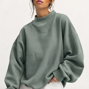 เสื้อสเวตเชิ้ตคอเต่าผู้หญิง สีพื้น ผ้าฝ้าย แขนยาว สตรีทแวร์ แฟชั่น ระบายอากาศได้ดี ดีไซน์ตัวอักษรด้านหน้าแบบถัก - Product Image 1