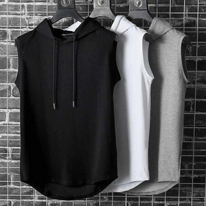 Custom Plain High Quality Cotton Workout Washed Hooded Tank Tops Bodybuilding Muscle Cutout T Shirt <b>Sleeveless</b> Gym <b>Hoodies</b> <b>Men</b> - Product Image 6