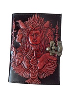 Libro de sombras Señor en relieve Vintage diario de cuero genuino hecho a mano Deckle papeles Grimoire diario marrón con Diario de Color rojo