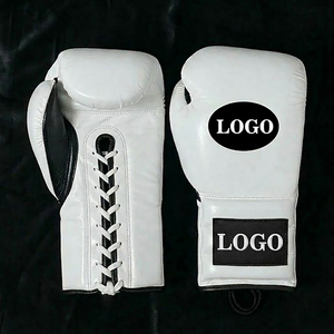 Gants de boxe MMA en cuir blanc à lacets, pour adultes, avec logo personnalisable, évacuation de l'humidité et poignet lacé - Product Image 1