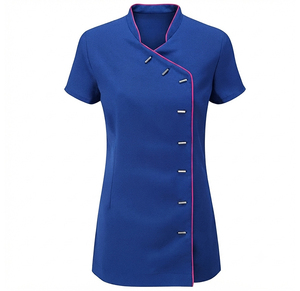 Tunique de spa pour femme avec logo personnalisé, nouveau modèle 2026, devant croisé, passepoil contrastant, pour salon de beauté et onglerie, vente en gros, faible MOQ, fabricant - Product Image 1