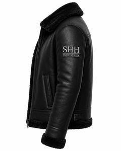 Custom <b>Men</b> Sherpa Lined Leather <b>Jacket</b> Winter Faux Fur Aviator Coat <b>Warm</b> Biker <b>Jacket</b> Embroidered Logo OEM Wholesale Manufacture - Product Image 3