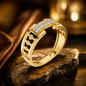 Yellow Gold Diamond Fashion <b>Ring</b> Geometric Openwork Band Pavé Set <b>Statement</b> <b>Ring</b> for Women Fine Jewelry - Product Image 1