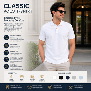 Camiseta Polo Blanca Clásica para Hombre |   Camiseta de Manga Corta con Cuello Clásico en Mezcla de Algodón para un Estilo Casual Elegante y para el Día a Día - Product Image 3