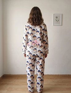 Handcrafted Mushroom Print Cotton Pajama Set Breathable Quick Dry Full-Sleeve Summer Nightwear for Women Soft Lightweight Lounge - Product Image 2