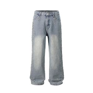 Vaqueros Baggy Rectos Personalizados de Estilo Urbano para Hombre, Vaqueros de Mezclilla de Algodón Oscuro Desgastado, Pantalones Vaqueros Vintage de Moda para Hombre - Product Image 2