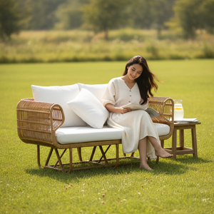Modern Outdoor Natural Rattan Loveseat Sofa Luxury Patio Garden Bench Woven Wicker Lawn Couch With Cushions For Hotel Resort - Product Image 2