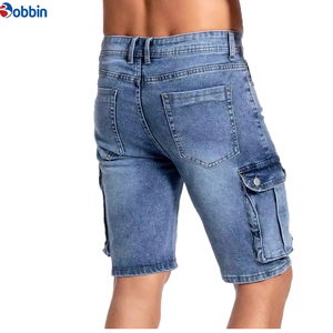 Short cargo en jean stretch skinny pour homme, style streetwear hip-hop, 6 poches, en coton uni, écologique, idéal pour l'été - Product Image 2