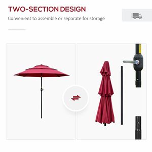 Ombrellone da Esterno a 3 Livelli Rosso Vino da 9' con Manovella e Pulsante di Inclinazione per Spiaggia - Product Image 6