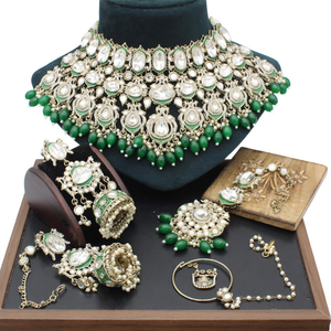Kundan Beads Semi-<b>Bridal</b> Necklace <b>Set</b> with Earrings-Gemstone Fine <b>Jewelry</b> Gift - Product Image 1