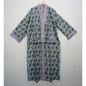 Nuevo Kimono de Algodón Estampado a Mano para Mujer con Cinturón, Ligero, Estilo Boho, para Usar como Ropa de Dormir o para el Verano - Product Image 3