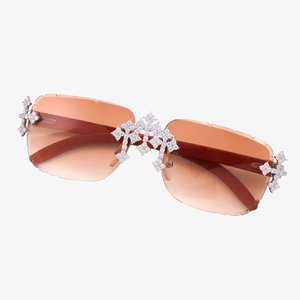 Lunettes de soleil sans monture en cristal avec branches en bois, style unisexe, pour fêtes et tenues décontractées - Product Image 3
