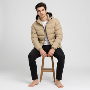 <b>Men</b> <b>Hooded</b> <b>Puffer</b> <b>Jacket</b> Winter Warm Breathable 220g Polyester Filling Zipper Closure Casual Solid Color Loose Front Zippers - Product Image 2