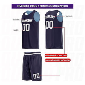 Vêtements de basketball par sublimation, séchage rapide, bleu marine et bleu-gris, maillot sans manches respirant imprimé par sublimation personnalisé - Product Image 2