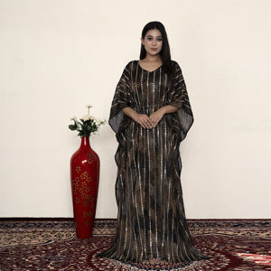 Caftán bordado con papel de aluminio Rangoli, con drapeado, rayas brillantes subtiles, mangas relajadas, caída elegante, perfecto para ocasiones festivas. - Product Image 1