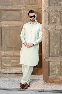 <b>Men</b> Cotton <b>Kurta</b> Shalwar Set Light Green Traditional Casual Wear Regular Fit Ankle Length All Seasons India Pakistan Style - Product Image 4