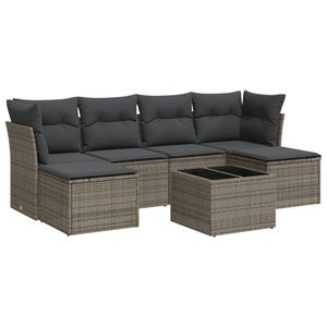 Sofa gris de jardin de rotin de PE réglé avec la poudre-éléments enduits d'acier et de verre trempé - Product Image 2