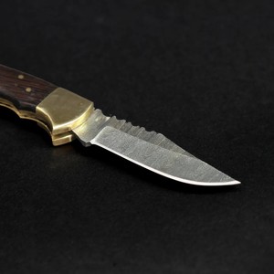Custom OEM DIY Damascus Steel Folding <b>Knife</b> with <b>Bone</b>+Brass <b>Handle</b> Handmade Pocket <b>Knife</b> Leather Sheath Outdoor EDC Gift - Product Image 4