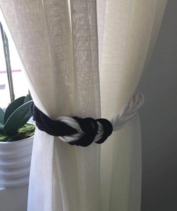 Black and white cotton rope curtain <b>tieback</b> - Product Image 1