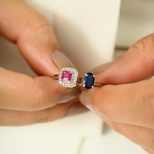 18K White Gold Toi Et Moi Ruby Sapphire Halo Diamond Ring - Product Image 4