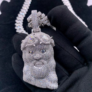 Collar de Plata de Ley 925 con Doble Hilera de Moissanita VVS Color D de 4mm, Colgante de Jesús, Chapado en Oro, Estilo Hip-Hop, Regalo para - Product Image 1