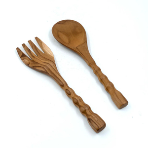 Eco-Friendly Hand-Carved Leaf Shaped Wooden <b>Salad</b> <b>Servers</b> Set Wood Serving Spoons And Forks For Kitchen Decor And Housewarming - Product Image 4