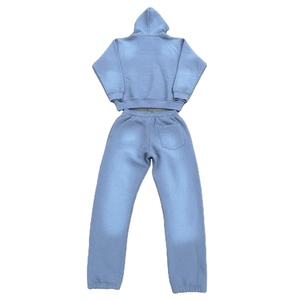 Ensemble de survêtement en molleton de coton pour homme, sweat à capuche et pantalon, couleur unie, respirant, pull chaud pour l'hiver - Product Image 2