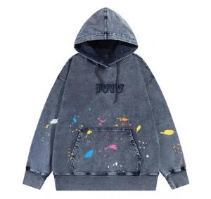 Sudadera con capucha de bolsillo Vintage personalizada para hombre, sudadera con bordado lavado de grafiti, chándal de gran tamaño de invierno - Product Image 3