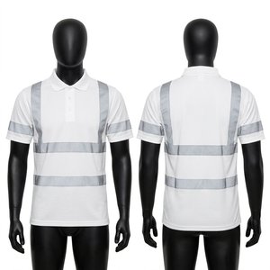 Camiseta Polo de Trabajo para Hombre, Premium, 200 GSM, Poliéster Piqué Blanco, Cinta Reflectante de Seguridad, Logotipo Personalizado, Uniforme de Alta Visibilidad - Product Image 1
