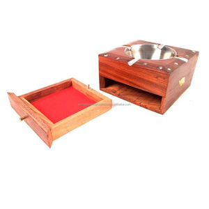 Cenicero de madera de promoción hecho a mano único Cenicero de cigarros de Metal creativo Retro cuadrado cuatro ranuras Cenicero de madera maciza Decoración - Product Image 4