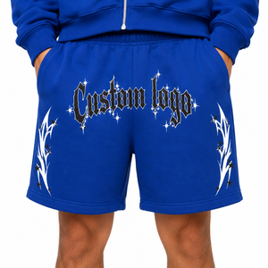 Conjunto de Sudadera con Capucha y Pantalones Cortos de Invierno para Hombre, 100% Algodón, Felpa Transpirable, Tela de 400g, Diseño Desgastado por el Sol, con Cierre de Cremallera - Product Image 4