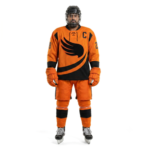 Maillot de hockey sur glace personnalisé orange et noir respirant imprimé, 100 % polyester maille, coupe ample, fabricant OEM Sialkot Team - Product Image 1