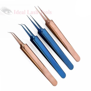 Pinzas de Acero Inoxidable de Alta Calidad en Dorado y Azul para Extensión de Pestañas, Juego de Extensión de Pestañas de Alta Precisión con Punta Fina - Product Image 3