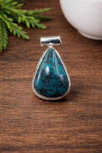 Colgante de Crisocola Azul, Plata de Ley 925, Collar de Piedras Preciosas en Forma de Lágrima Hecho a Mano, Joyería para Mujer, Chapado en Oro Rosa y Oro Amarillo - Product Image 6