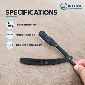 Professional Barber <b>Straight</b> Razor Black Folding Shavette with 4 Free Replaceable Blades - Product Image 3