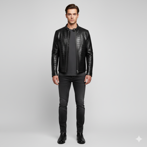 <b>Men's</b> Embossed Genuine <b>Leather</b> <b>Jacket</b> for Zipper Biker Outerwear Winter Windproof Breathable OEM Service Customized - Product Image 4