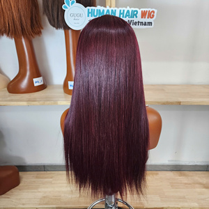 วิกผมเวียดนามแท้ 100% หรูหรา ขนาด 20 นิ้ว ไม่ต้องใช้กาว ตัดเย็บตามสั่ง สีเบอร์กันดี ผมมนุษย์แท้ ผลิตภัณฑ์ดูแลเส้นผมธรรมชาติสำหรับผู้หญิงผิวสี - Product Image 4